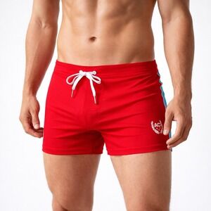Andrew Christian S (28-31) Retro Swim Trunk Red Blue Colorblock 70159 NEW